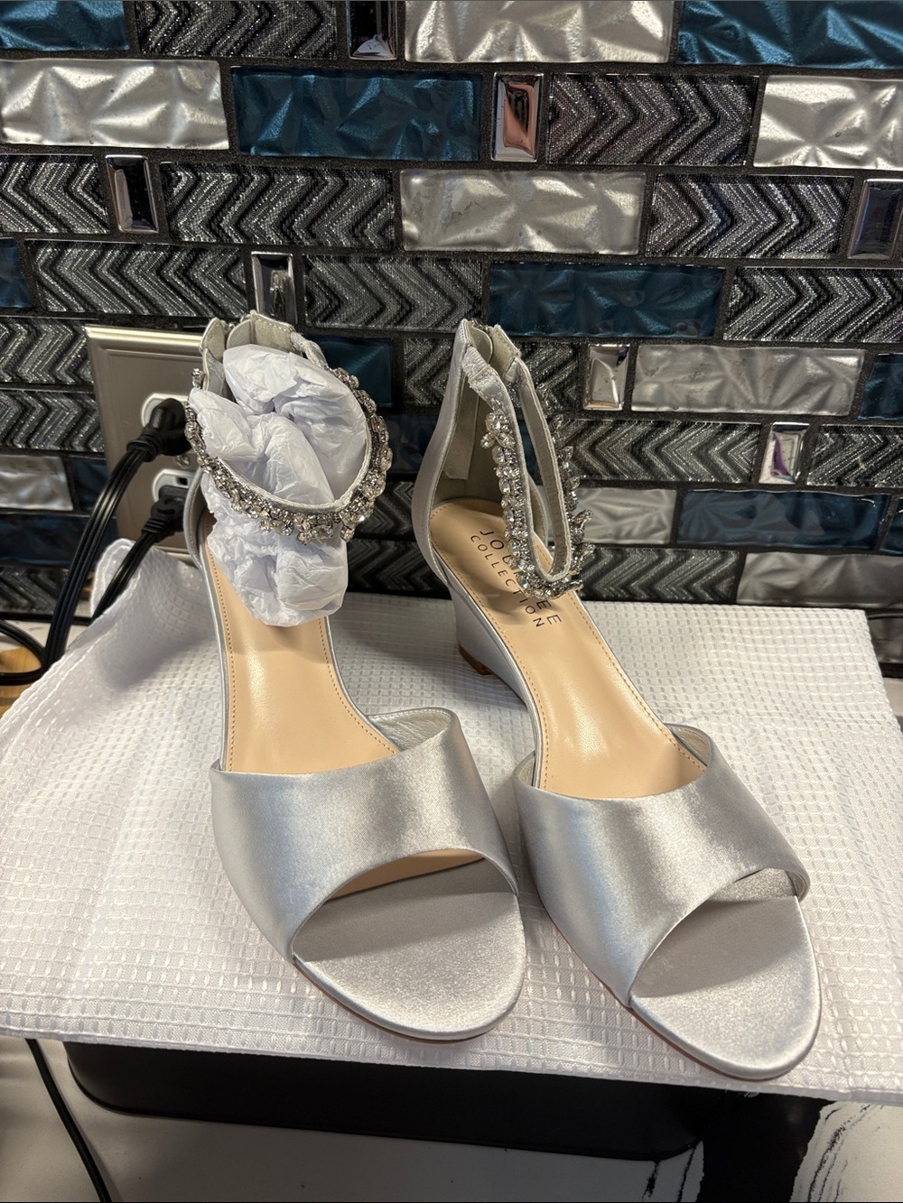 Journee Collection Silver Low Heel Jeweled Ankle Strap Sandals